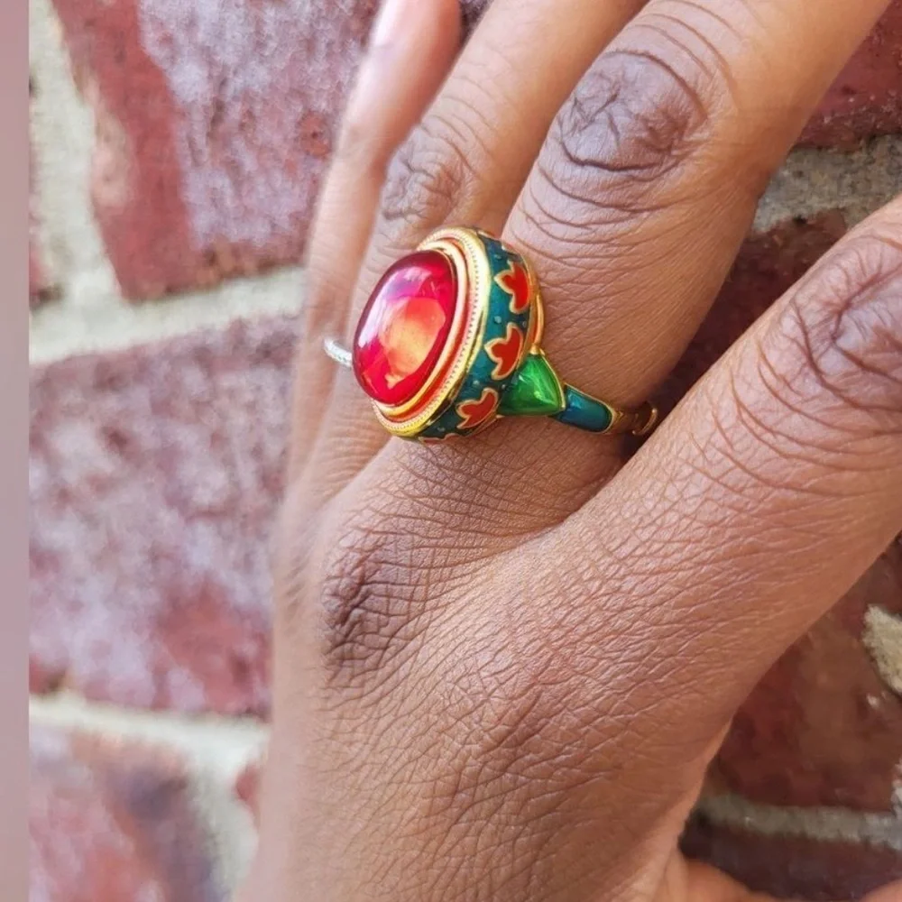 Ethnic Vintage Red Cabochon Enamel  Ring |Artisan Ethnic Luxe - Picture 6 of 9